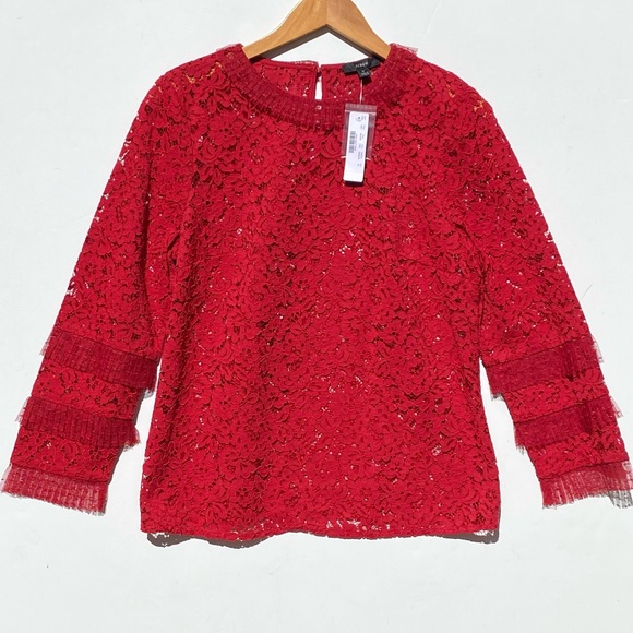 NWT J. CREW Women’s Red Lace & Tulle Ruffle Top Holiday size medium - Picture 4 of 8